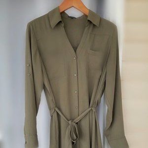 Express Olive Portofino Shirt Dress L